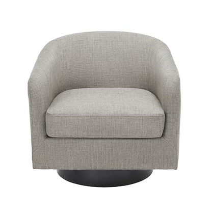 Swivel Accent Chair, Fabric Upholstered Barrel Club Chair, Khaki | Modern Round Armchair | Comfy Reading Seat with Removable Cushion | For Living Room, Bedroom, Office