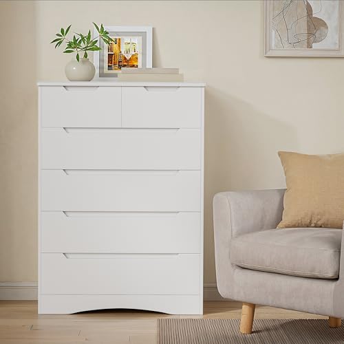 Tall 6 Drawer Dresser, White Bedroom Chest of Drawers Cabinet, view 5