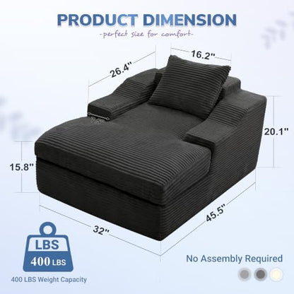 Oversized Chaise Lounge Chair Indoor,Boneless Reading Chair with Pillow, view 3