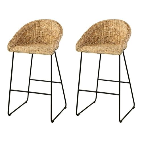 Landrine Water Hyacinth Bar Stools - 2 Piece Set - Bohemian Design, Natural Rattan - Easy Assembly - Ideal for Kitchen, Home Bar (BC1130832)