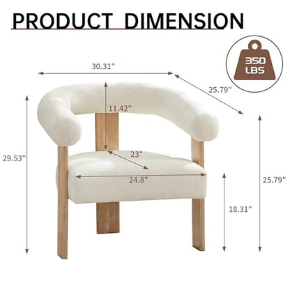 Accent Chairs Set of 2, Modern Upholstered Living Room Chair Armchair with Solid Wood Legs, Comfy Barrel Arm Chairs for Living Room Bedroom, Cream