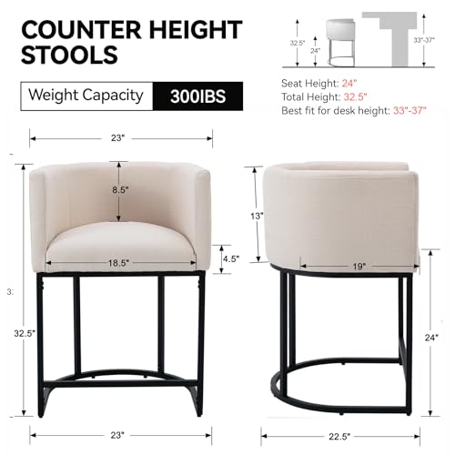 Contemporary Cream Linen Bar Stools Set of 3, view 3