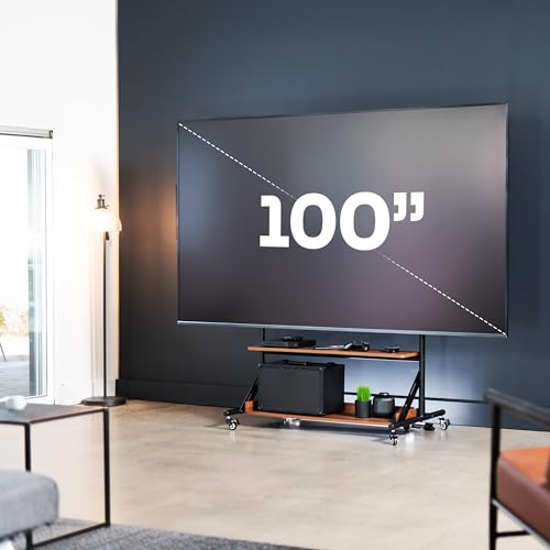 VIVO Heavy Duty TV Cart for 55 to 100 inch Screens up to 176 lbs, LCD LED OLED 4K Smart Flat and Curved Panels, Max 800x600 VESA, Dark Wood Shelves, Black Frame, STAND-TV100D