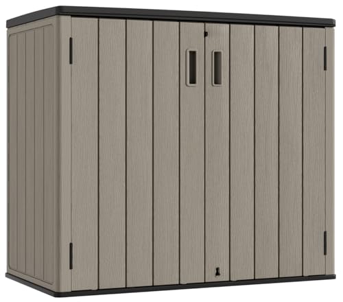 Outdoor Horizontal Storage Sheds,Outdoor Storage Cabinet Waterproof Resin Tool Storage Box for Lawn Mower,Garden Tools and Patio Furniture, Lockable (Brown)