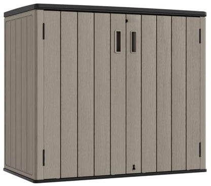 Outdoor Horizontal Storage Sheds,Outdoor Storage Cabinet Waterproof Resin Tool Storage Box for Lawn Mower,Garden Tools and Patio Furniture, Lockable (Brown)