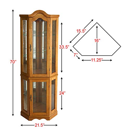 Home Decorators Collection Vitric Lighted Curio, 70" Hx21 Wx16 D, Golden Oak