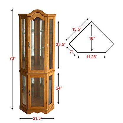 Home Decorators Collection Vitric Lighted Curio, 70" Hx21 Wx16 D, Golden Oak
