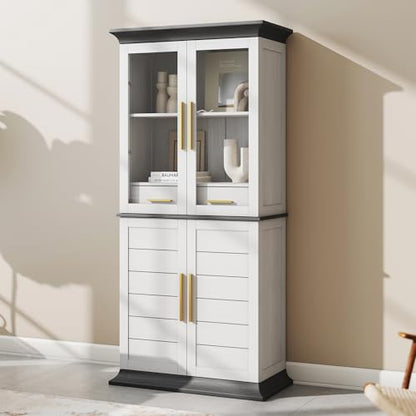72" High Storage Cabinet with Adjustable Shelves and Drawers, Freestanding Cabinet with Ample Storage Space for Kitchen, Dining & Living Room - White