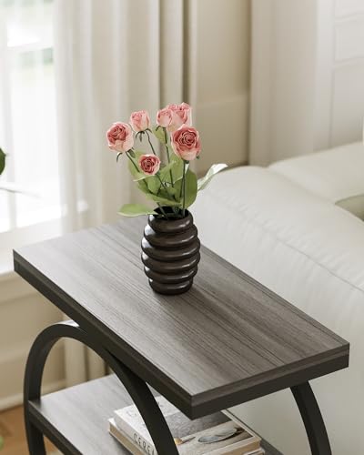 End Table, 3-Tier Side Table, Slim Sofa Side Table for Living Room, Tall Bedside Table Nightstand for Bedroom, Grey and Black