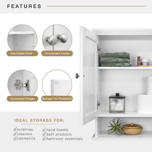23x26 White Medicine Cabinet Organizer, Wall Mounted Bathroom Cabinet for Over-The-Toilet Storage, Bathroom Furniture & Restroom Organizer