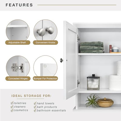 23x26 White Medicine Cabinet Organizer, Wall Mounted Bathroom Cabinet for Over-The-Toilet Storage, Bathroom Furniture & Restroom Organizer