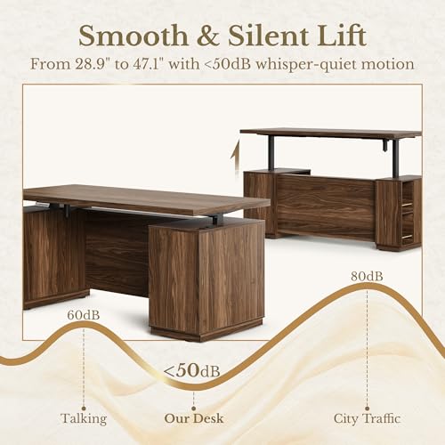 L Shaped Executive Standing Desk with File Cabinet, view 4