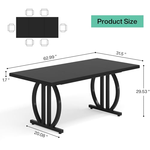 Modern Dining Table for 4-6 People, 63" Large Rectangular Kitchen Table with Geometric Legs, Unique Dinner Table Kitchen & Dining Room Furniture