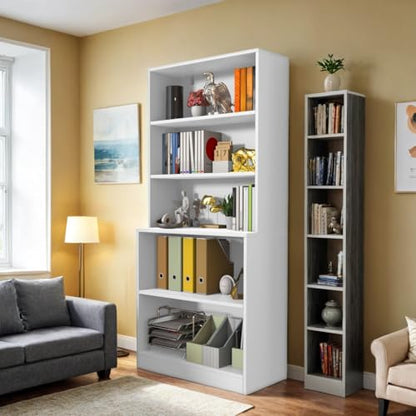 71" Tall Book Shelf, 5 Tier Large Bookshelf, Standing Wood Display Shelf for Living Room, Office, 31.5" W x 70.87" H x 15.7" D, White