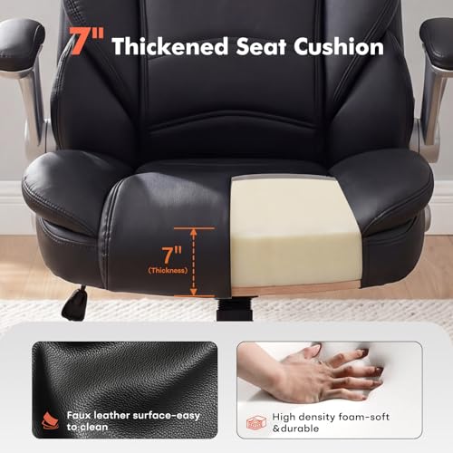 Big and Tall 400lb Office Chair, Leather Executive Desk Chair, Black, view 6