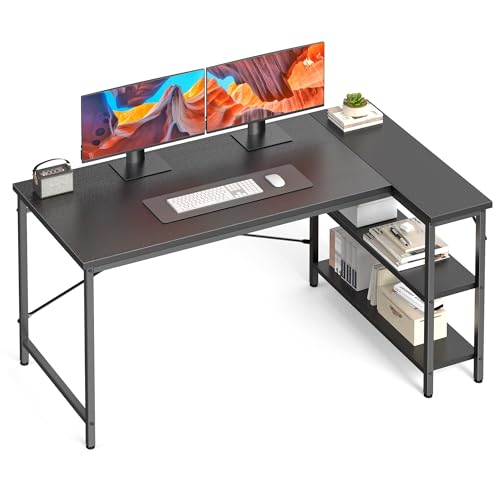 55" L Shaped Computer Desk, Gaming Corner Desks with Storage Shelves, view 2
