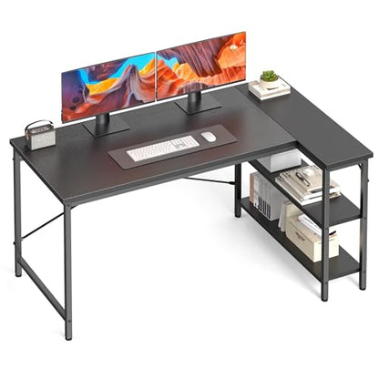 39" L Shaped Computer Desk, Corner Desks with Storage Shelves, Black, view 2