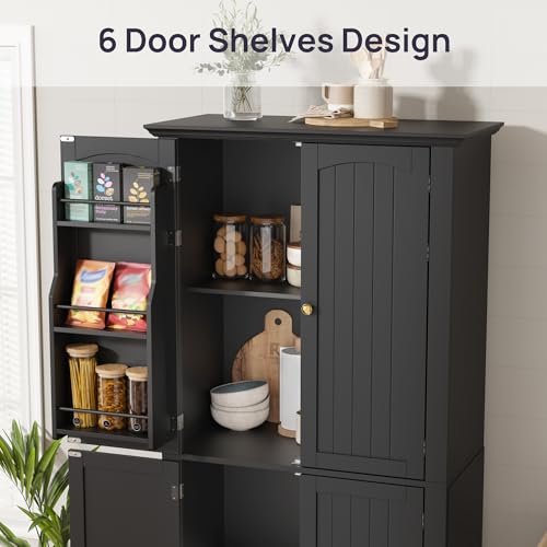 Black farmhouse pantry cabinet with hanging shelves, view 8