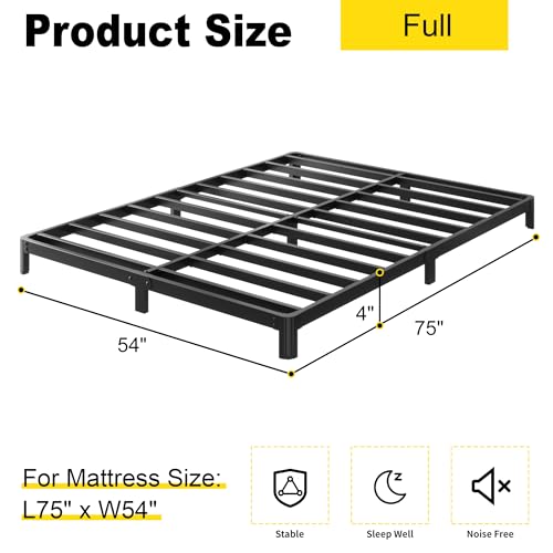 4 Inch Full Bed Frame Low Profile No Box Spring Needed, view 3