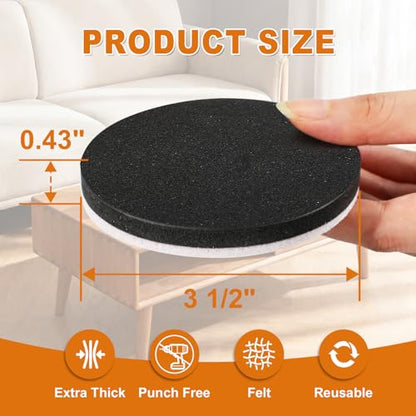 Furniture Sliders 24 PCS 3 1/2” Felt Furniture Sliders Furniture Pads for Hardwood Floors Felt Furniture Slider for Heavy-Duty Furniture Reusable Moving Pads Floor Protectors for Furniture