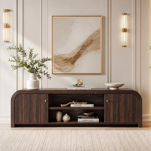 70" Modern TV Stand with Large Storage, Dark Walnut, view 2