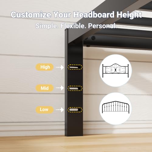 Metal Full Bed Frame, 14 Inch Tall with Rounded Corner, Black, view 6