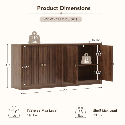 63" Sideboard Buffet Cabinets Set of 2 with Storage, view 3