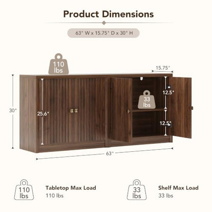 63" Sideboard Buffet Cabinets Set of 2 with Storage, view 3