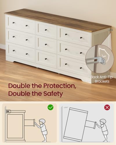 9-Drawer Dresser, Chest of Drawers, 63 x 15.7 x 30.7 in, view 7
