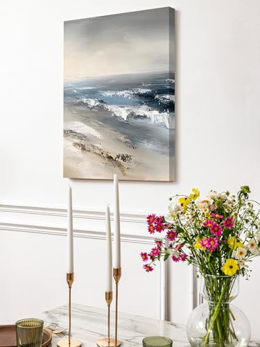 NuYeBiofx Summer Beach Ocean Wave Canvas Wall Art Prints,48"x32" Framed Picture Artwork Modern Seaside Oil Painting Art Printed Canvas Oil Painting for Living Room Bedroom Office,Ready to Hang