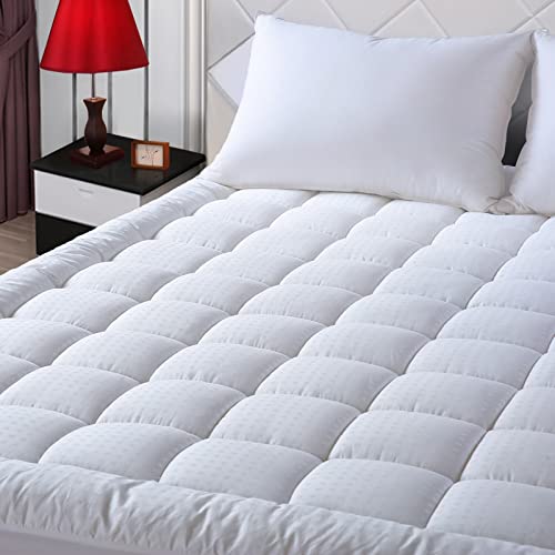 Queen Size Mattress Pad Cotton Pillow Top Mattress Topper White, view 2