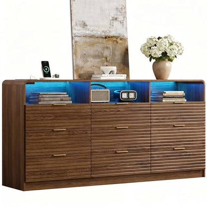 63'' Wide Fluted 9 Drawers Dresser with 3 Cubbies, view 2