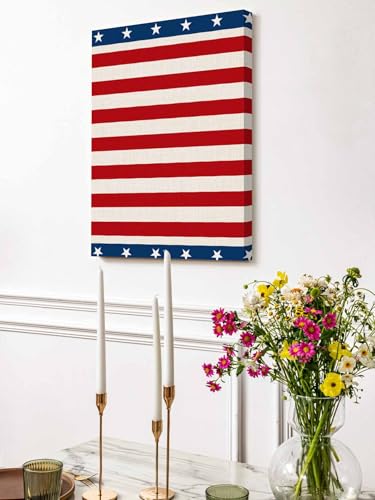 NuYeBiofx Patriotic USA Star Stripes Flag Canvas Wall Art Prints,48"x32" Framed Picture Artwork Blue Red White Printed Canvas Oil Painting for Living Room Bedroom Office,Ready to Hang