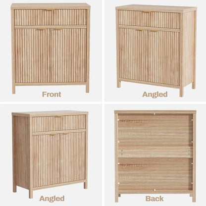 Wooden Sideboard Buffet Cabinet with Drawer and 2 Doors, Modern Fluted Storage Cabinet for Dining Room, Kitchen, Living Room, Entryway – Oak Finish