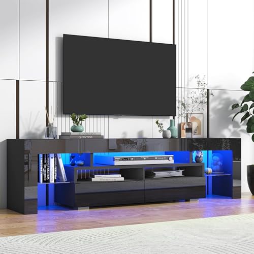 70in LED TV Stand for 75/80/85 inch TV, Modern Black TV Stands for Living Room, view 3