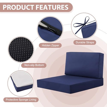 14-Piece Patio Furniture Cushions Set, Replacement Outdoor Cushions for 6-Seat Patio Sectional, Waterproof & Fade Resistant Deep Seat Cushion for Outdoor Sofa, Navy Blue