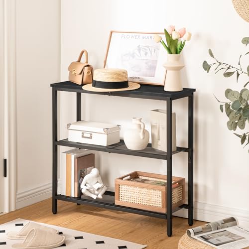 29.5" Narrow Console Table, 3 Tier Entryway Table with Shelves, Thin Sofa Table, Behind Couch Table, Display Side Table, for Hallway, Entrance, Living Room, Black BB73XG01