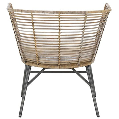 SAFAVIEH Home Collection Camira Tropical White/Natural Rattan Dining Chair with Cushion (Fully Assembled)