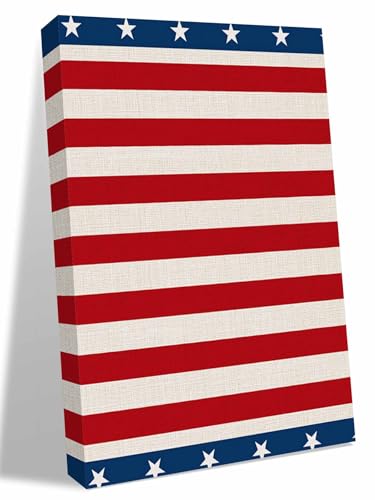 NuYeBiofx Patriotic USA Star Stripes Flag Canvas Wall Art Prints,48"x32" Framed Picture Artwork Blue Red White Printed Canvas Oil Painting for Living Room Bedroom Office,Ready to Hang