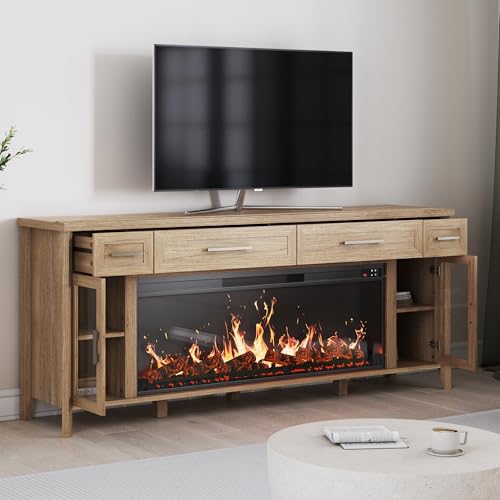 74" Apex Extra Large TV Stand with 48" Electric Fireplace - Camel, view 8