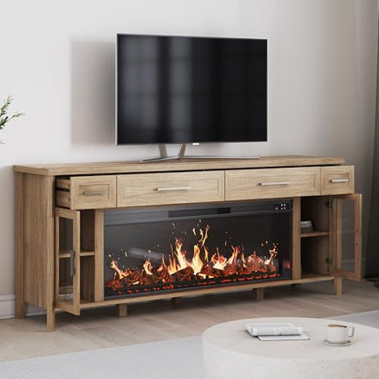 74" Apex Extra Large TV Stand with 48" Electric Fireplace - Camel, view 8