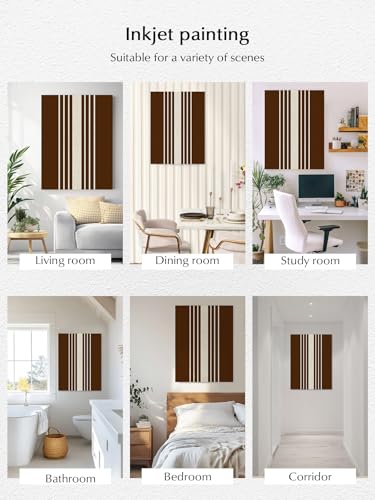 NuYeBiofx Vintage Brown Striped Linen Canvas Wall Art Prints,48"x32" Framed Picture Artwork Geometric Modern Art Printed Canvas Oil Painting for Living Room Bedroom Office,Ready to Hang