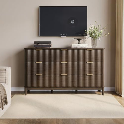 Fluted 9 Drawer Dresser for Bedroom, view 4