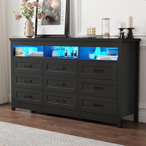 Farmhouse 9 Drawer Dresser with LED Lights, view 7