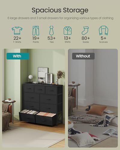 SONGMICS Dresser for Bedroom, Wide Dresser with 9 Fabric Drawers, view 5