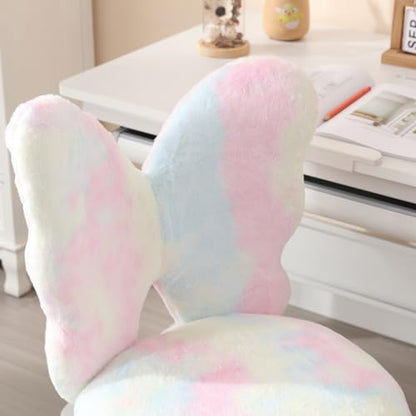 Kids Desk Chair, Faux Fur Butterfly Chair with Wheels Adjustable Cute Swivel Kids Office Chair for Bedroom Reading Room - Colorful