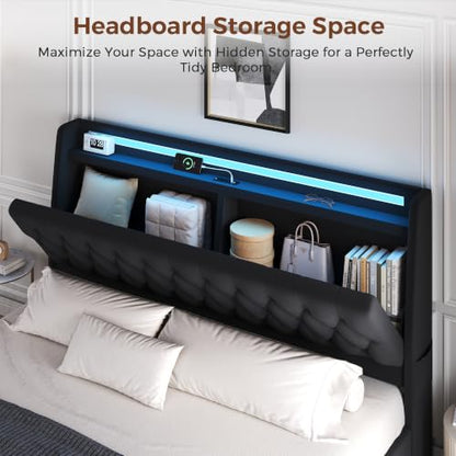 King Size Bed Frame with 2 Storage Drawers & Hidden Headboard, view 5