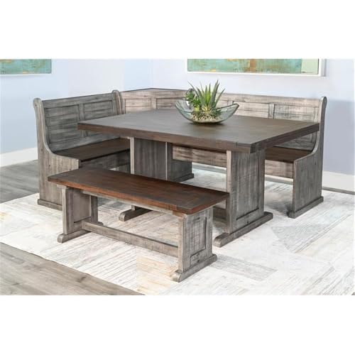 3-Piece Traditional Solid Wood Breakfast Nook Set with Table, Storage Space, Foldable Corner Shelf, Fit Any Space Blending Style and Function, in Gray & Brown Finish