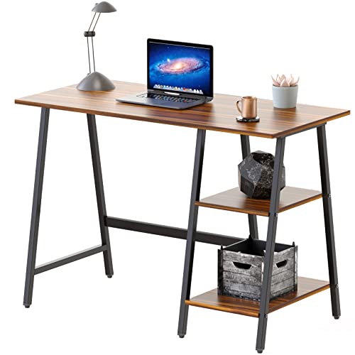 43-Inch Home Office Trestle Computer Desk with Open Storage Shelves, Walnut