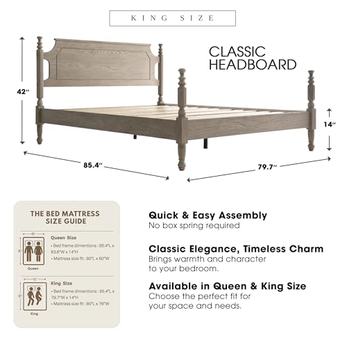 Solid Wood King Size Platform Bed Frame with Headboard & Footboard, view 3